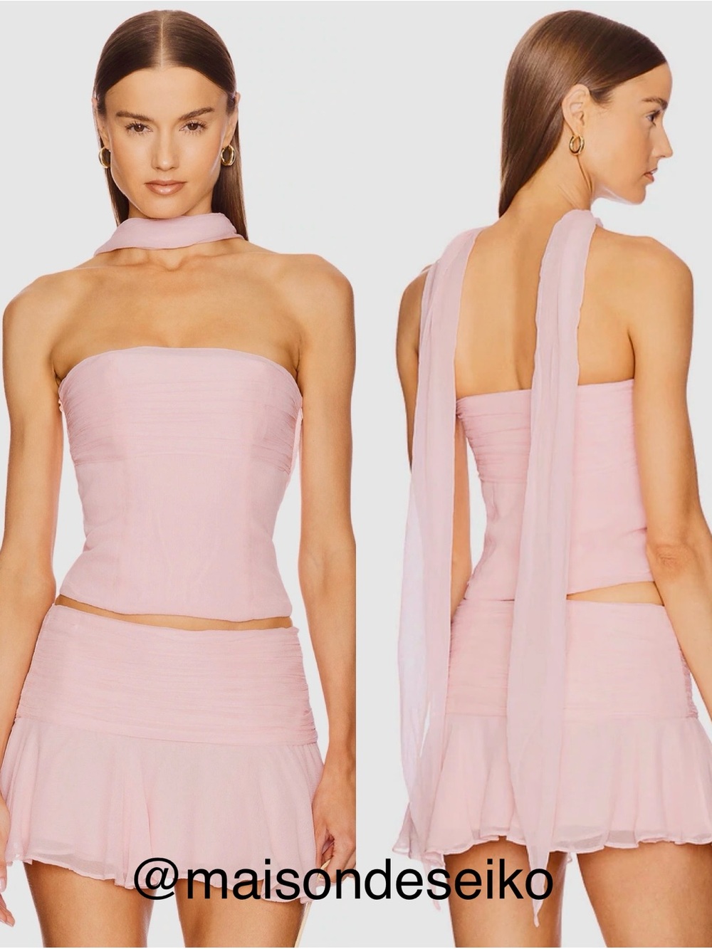 Loba Pink Chiffon Aria Corset Top Strapless Scarf size XS